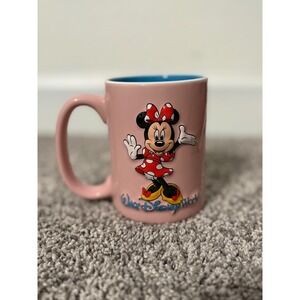 Minnie Mouse Pink Disney Mug Blue Interior Walt Disney World 3D Minnie 2 sided‎